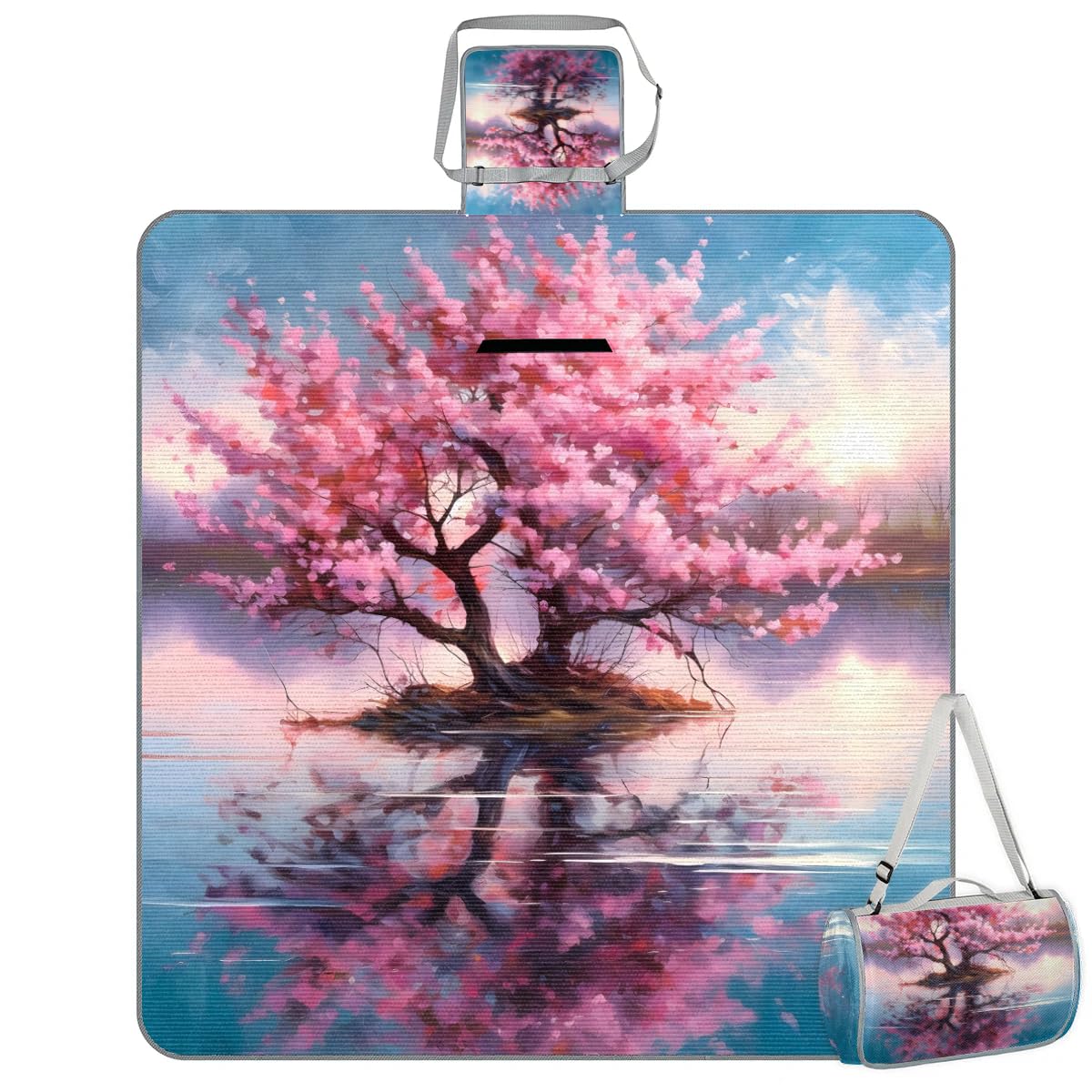 Manta cuadrada de picnic con diseño de árbol de flores de acuarela, impermeable, plegable, para interiores y exteriores, para camping, playa, parque, reuniones familiares