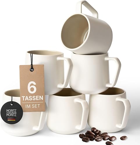 Moritz & Moritz Steingut Kaffeetassen 6er Set - ca. 500ml aus hochwertigem Steingut - Serie Cavo - Tassen mit Henkel für Kaffee, Tee, heiße Schokolade, Cappuccino