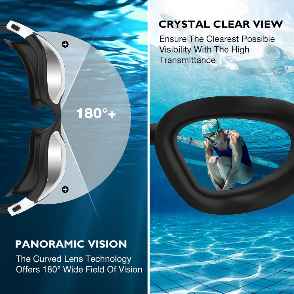 OMID Swim Goggles, Comfortable Polarized Swimming Goggles, Anti-Fog Leak Proof UV Protection Crystal Clear Vision Swim Goggles for Men Women Adult Youth (Silver)