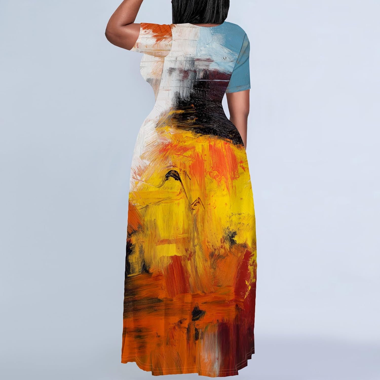 Plus Size Dress for Women Casual Crew Neck Short Sleeve Maxi Dress Oversized Summer Beach Dresses with Pockets - Image 4