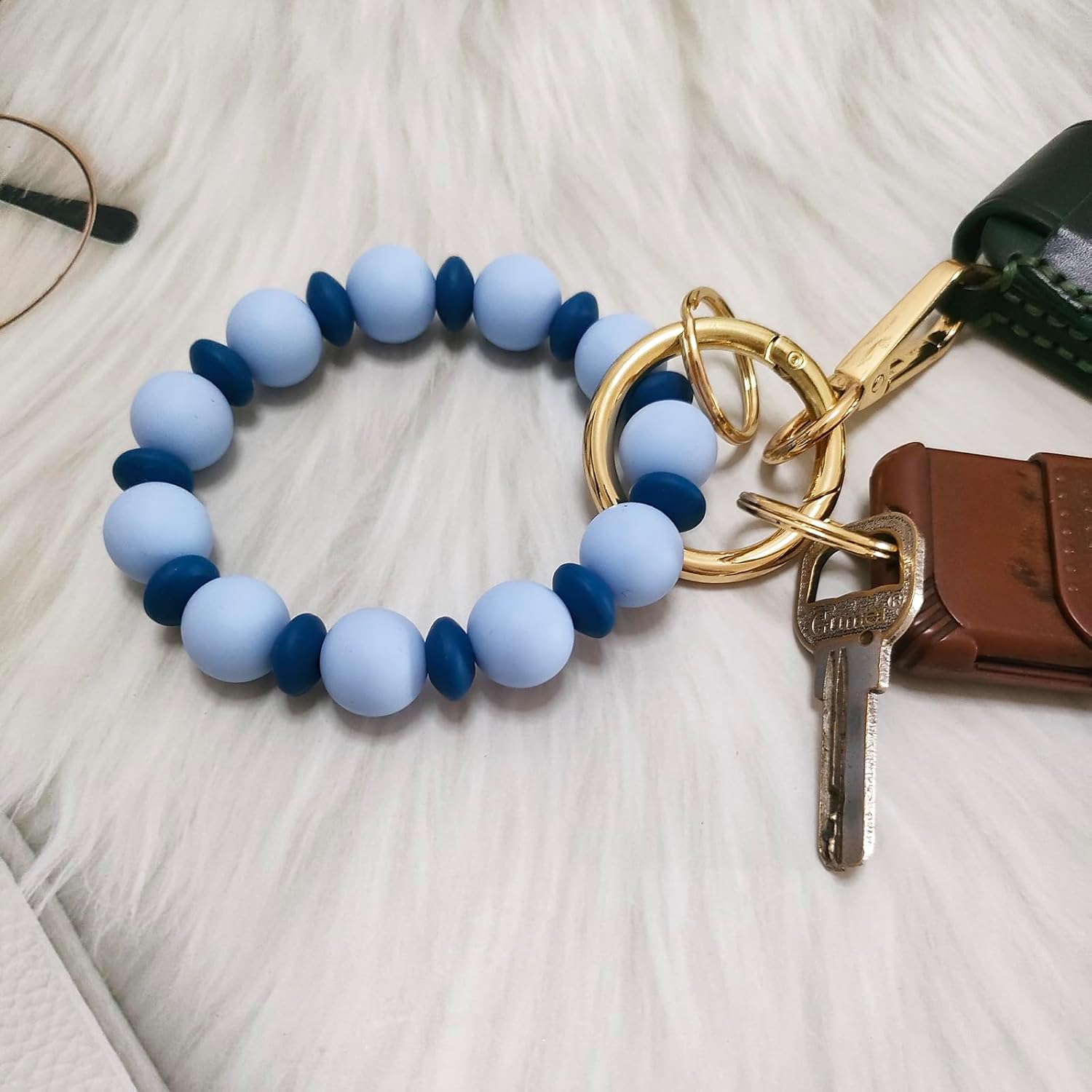 Junyuerly Wristlet Keychain Silicone Beaded Key Ring Bracelet for Women Elastic Bangle Key Chain Holder - Image 8