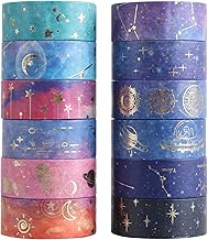 Cotrida Galaxy Purple Washi Tape - Gold Foil Washi Masking Tape with Constalation, Blue Sky, Moon, Star, Celestial, Perfect for Bullet Journal, DIY Crafts