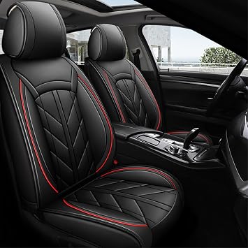 Full Set Pu Leather Car Seat Covers Fit for Ford Fusion Focus Edge,Waterproof&Durable Car Seat Protector,Black with Red Line