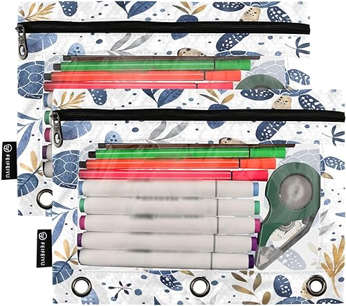 Miniatura 8 de Estuche para lápices con estampado de leopardo, guepardo, oro rosa, para carpeta de 3 anillas, 2 bolsas para lápices con cremallera, estuche