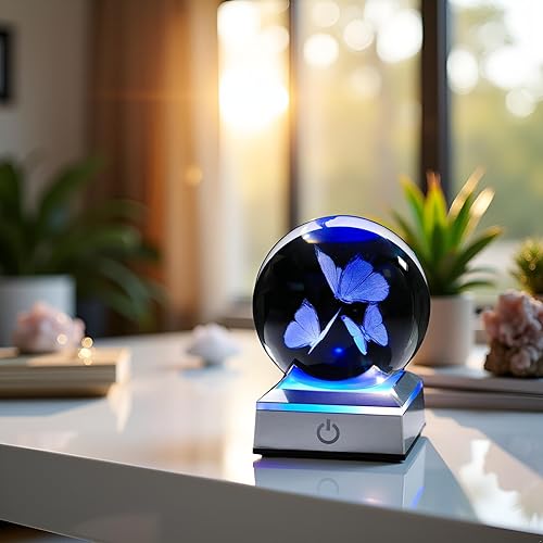 Miniatura 6 de Movdyka Figura de bola de cristal de mariposa 3D, regalos de mariposas de vidrio para mujeres, mamá, mejores amigas, luz nocturna, estatua de