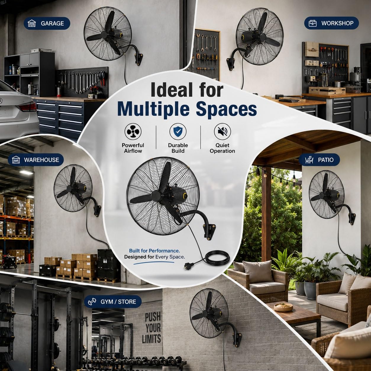 Ventilatore Industriale da Parete 55/70/80 cm, Oscillante, 3 Velocità, Nero | Grande, Motore in rame, metallica, cavo 3 m, per garage, officina, magazzino Palestra e Ristorante(70cm/27inch)