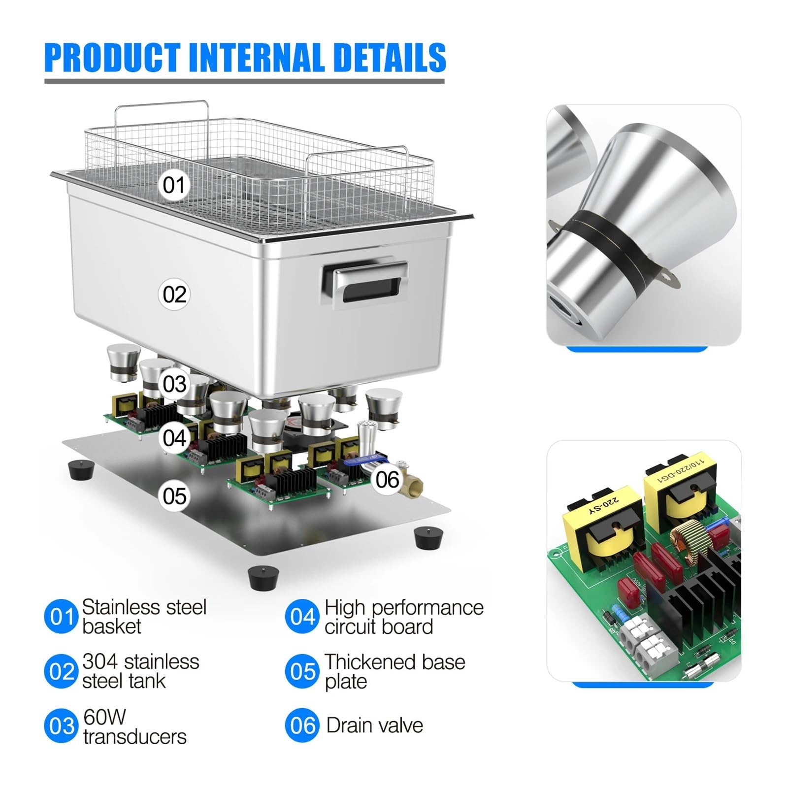 Limpiador ultrasónico industrial for inyectores, motores, piezas de automóviles, laboratorio médico, limpiador de PCB, lavado Amplia AplicacióN(30L 900W)