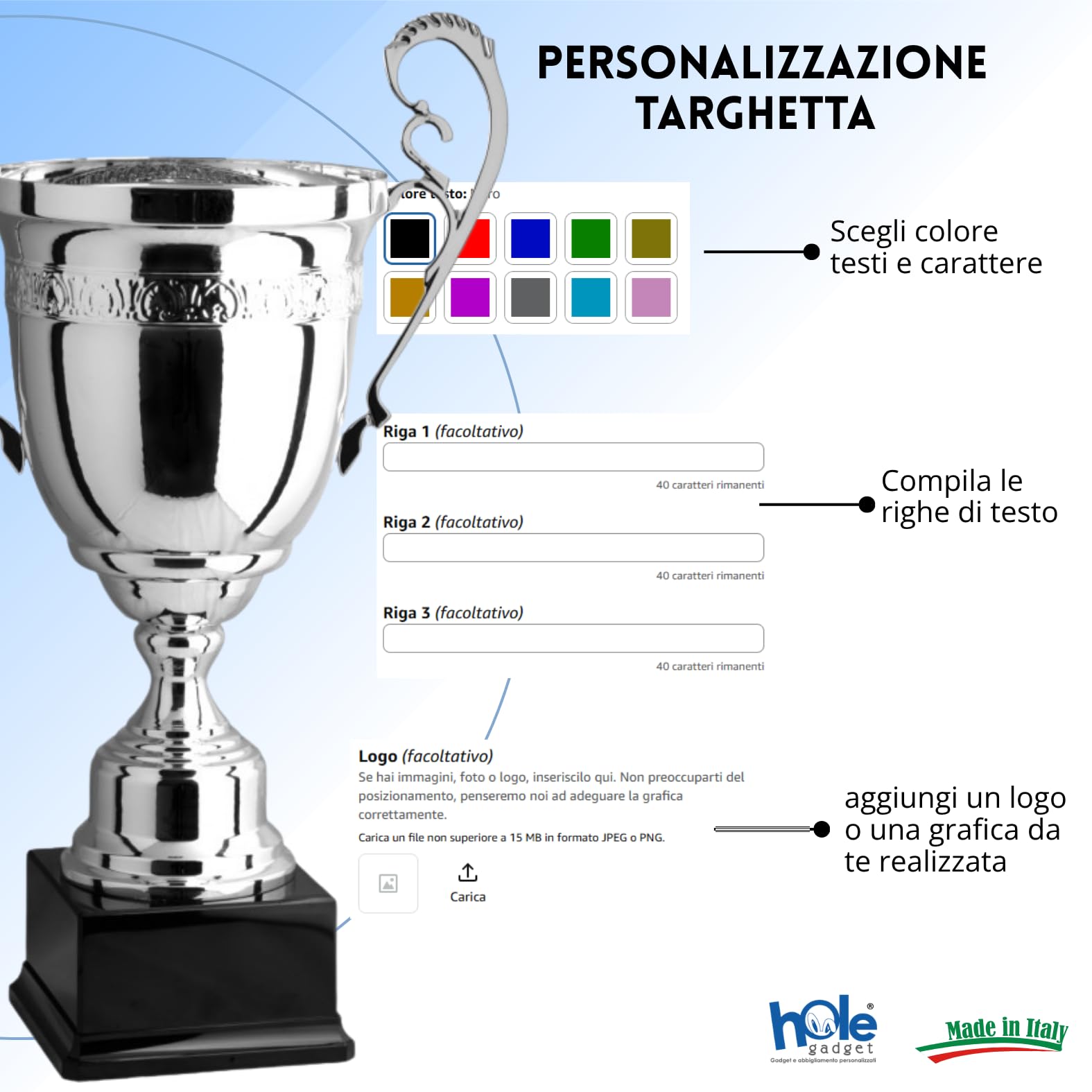 Coppa Trofeo Personalizzati, Premiazioni Singole o in Set Completi, Sportivi per Eventi, Calcio, Fantacalcio, Basket, Padel, Personalizzabile su Targhetta cod. 1.171