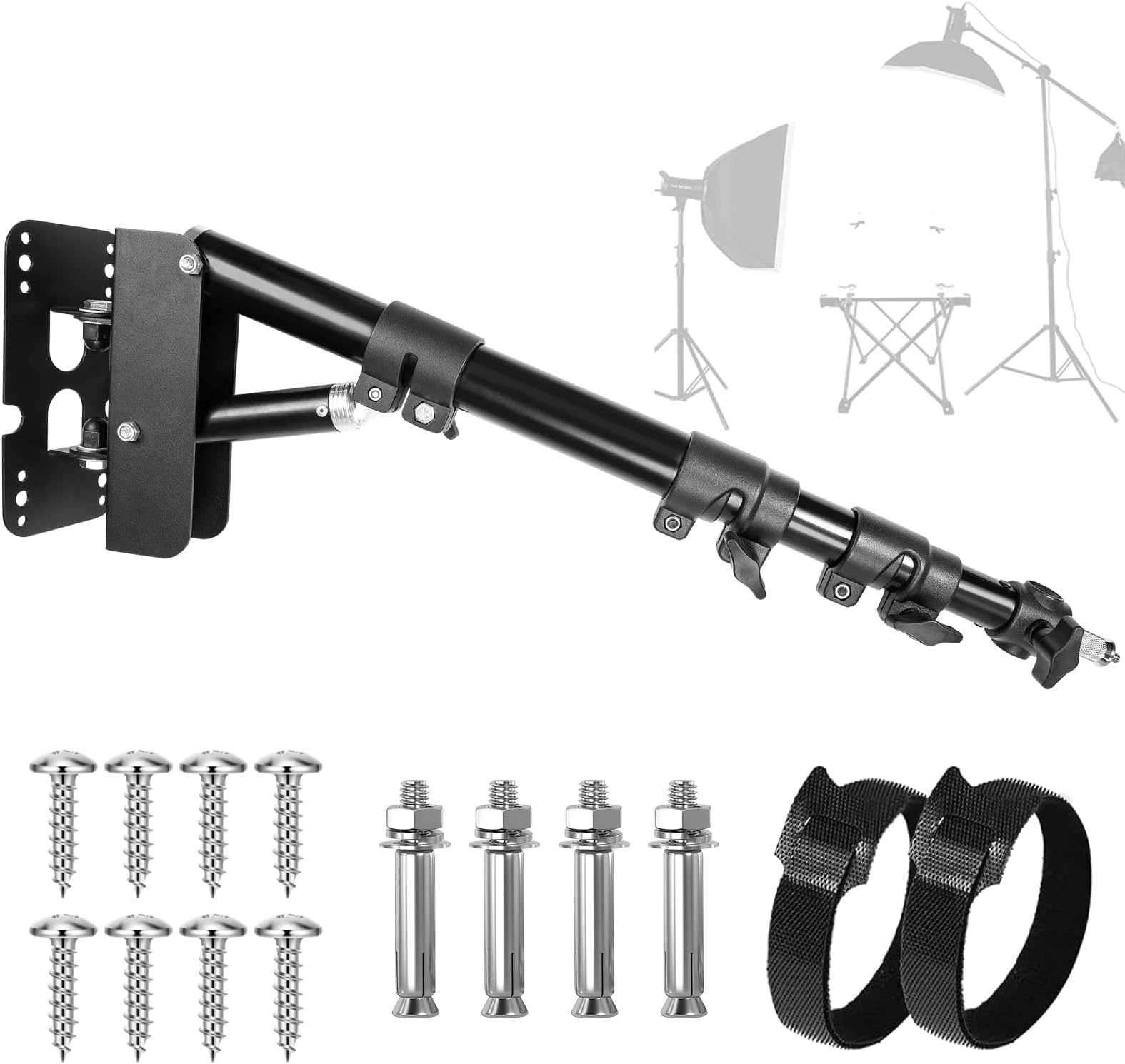 Wall Mounting Triangle Boom Arm for Ring Light, Support 180° Flexible Rotation, 21.7-45.6in Adjustable Length, Save Space, for Monolight, Softbox, Umbrella and Reflector