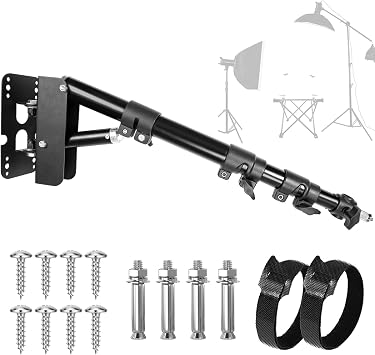 Wall Mounting Triangle Boom Arm for Ring Light, Support 180 Flexible Rotation, 21.7-45.6in Adjustable Length, Save Space, for Monolight, Softbox, Umbrella and Reflector