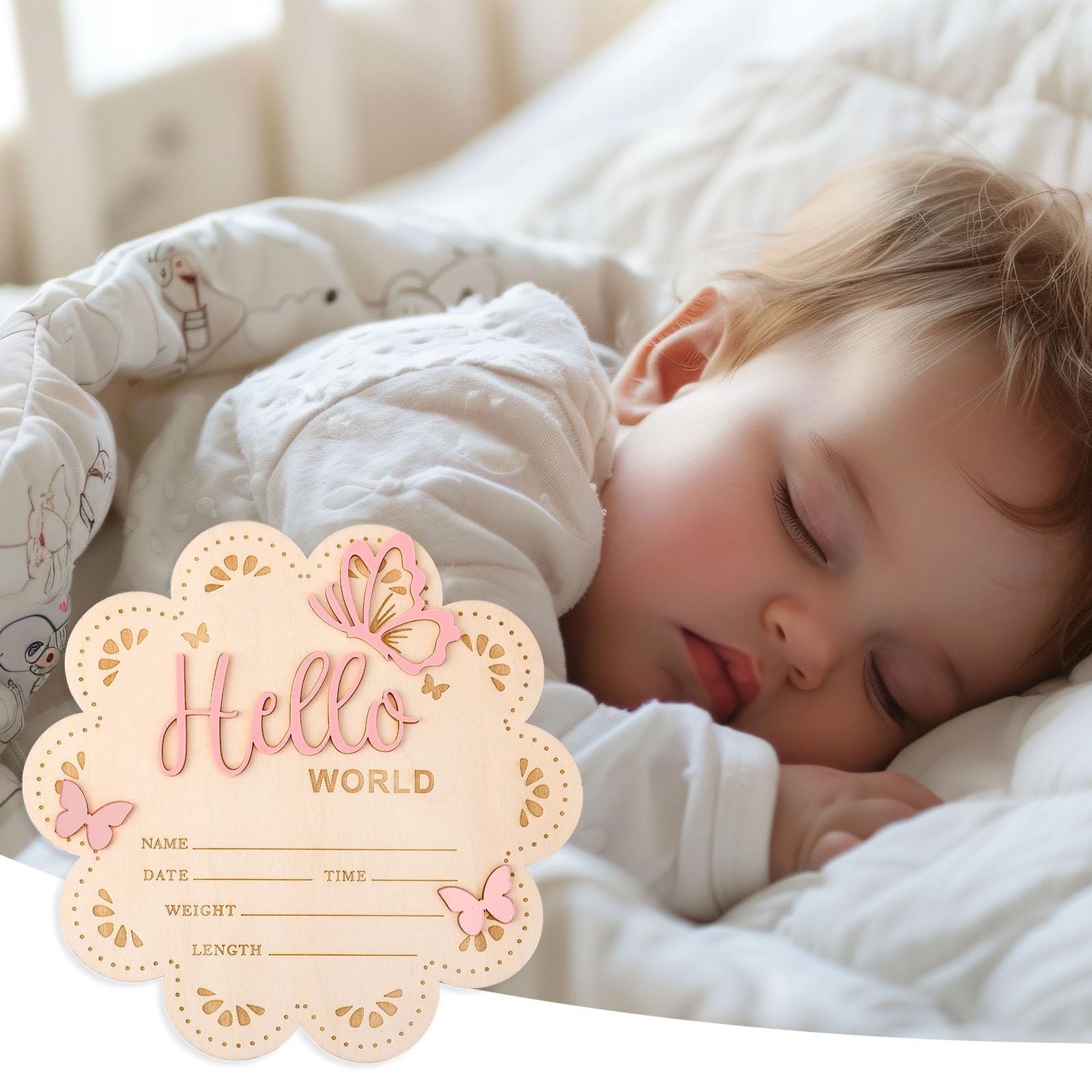 NQEUEPN Carte Mensuelle Bebe Bois, 15,5cm Panneau Hello World en Bois Cartes Étapes Bébé Plaques de Nom de Naissance pour Nouveau-Nés Accessoires Photo pour Fête Prénatale Crèche (Rose)