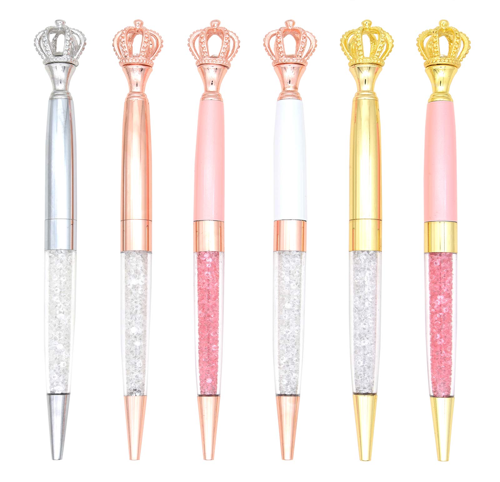 Gullor 6 Pcs Gel Ink Roller Ball Pen Ballpoint Pen Crown Crystal Metal Pens, Multicolor A - Image 2