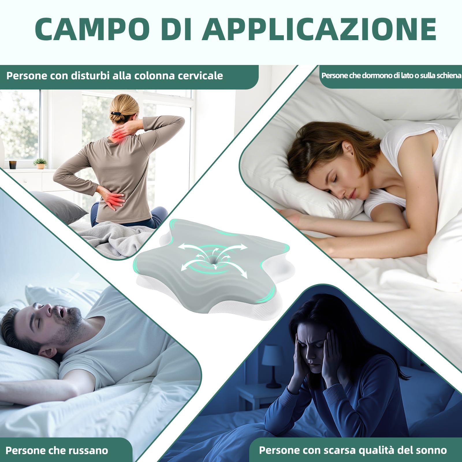 Cuscino Cervicale per Dormire, 2 in 1 Cuscino Cervicale Ortopedico, Cuscino Memory Foam, Cuscini Ergonomico Cervicale per Dormitori Laterali, Supini e Proni 62cm x 42cm x 13/11cm grigio chiaro