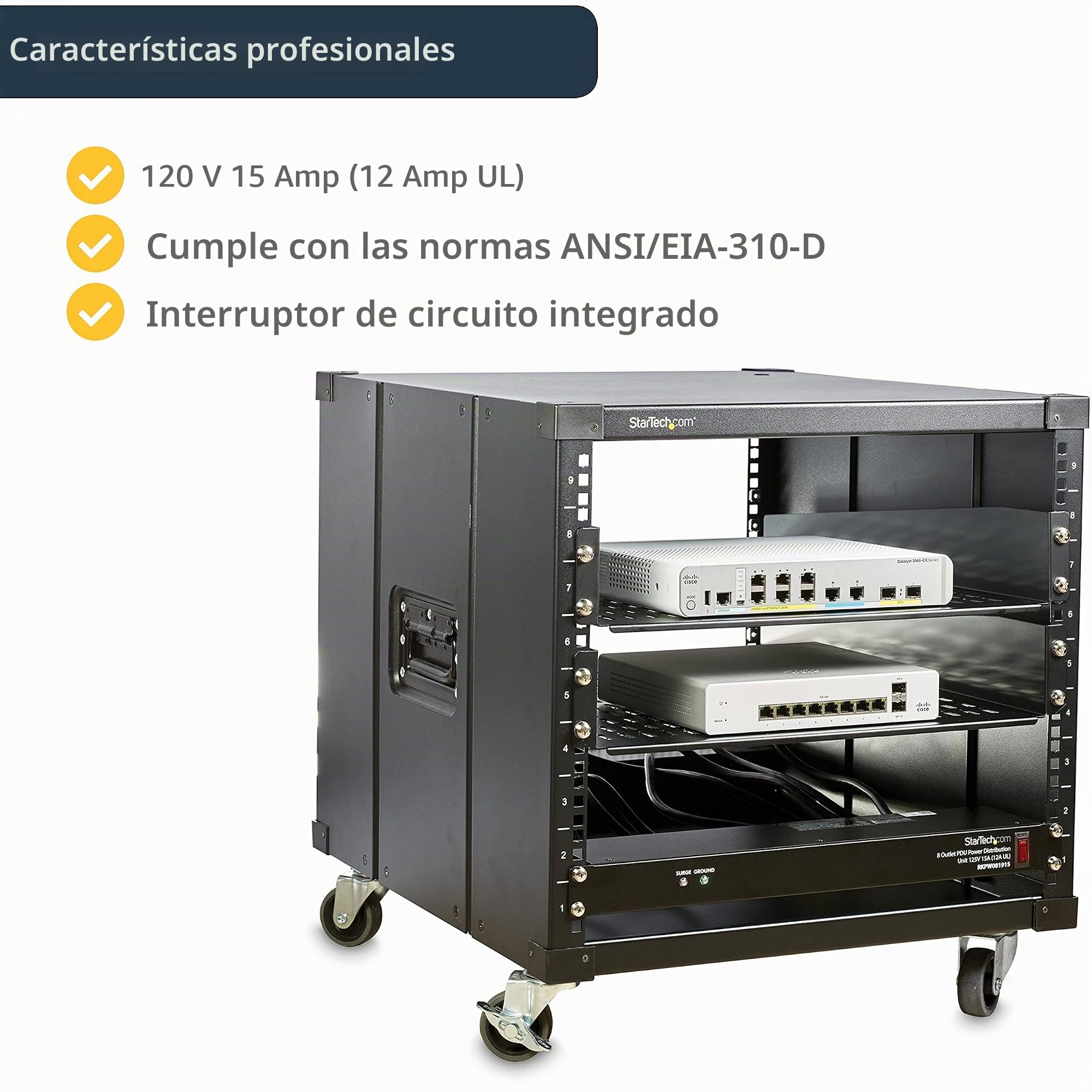 StarTech.com RKPW081915 unidad de distribución de energía (PDU) - Unidad de distribución de energía (PDUs) (5 - 45 °C, Negro, -25 - 65 °C, 95,5 x 482,6 x 42,7 mm, 8 x NEMA 5-15)