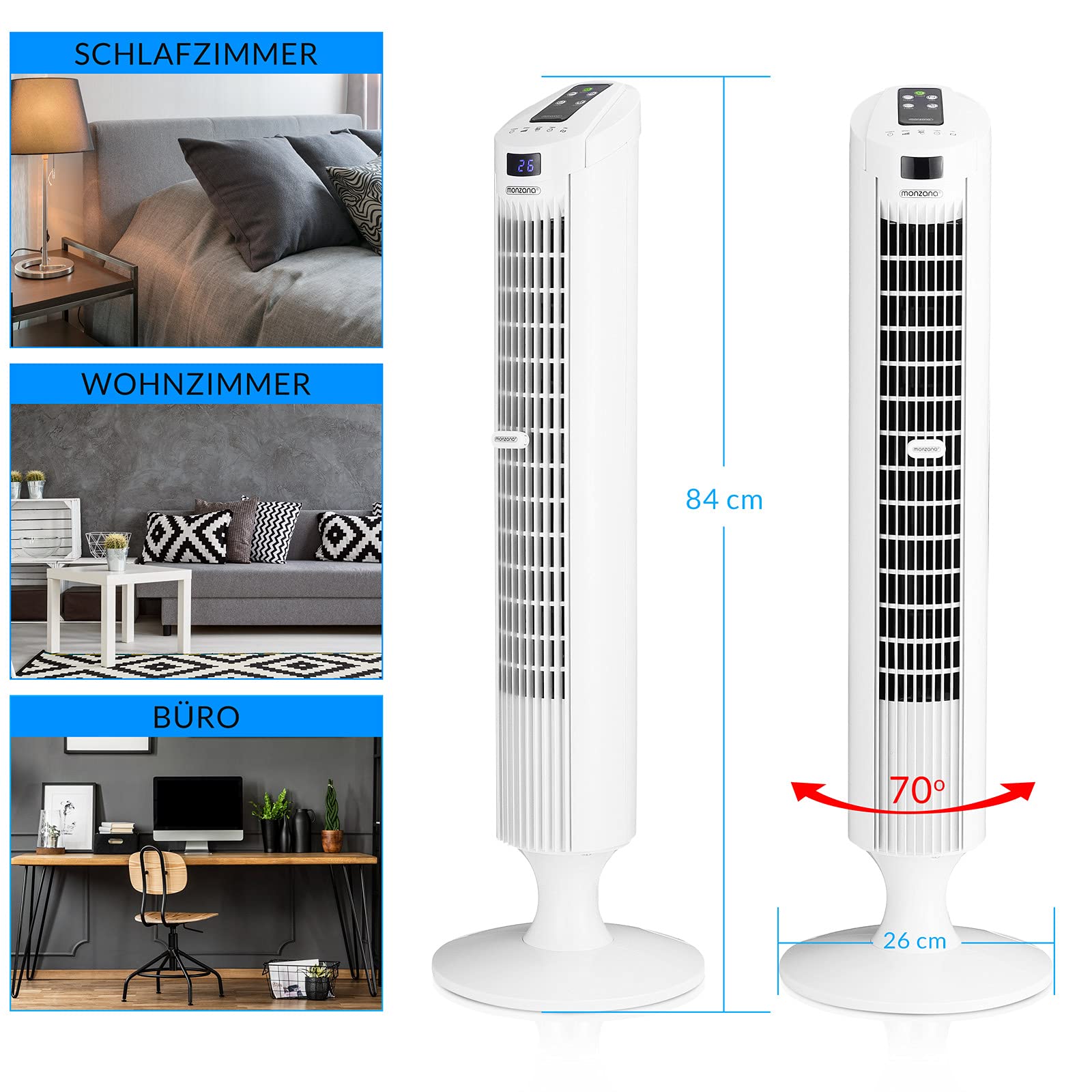 Ventilatore A Torre Monzana 120cm - Con Telecomando, Timer, Oscillazione 70°, Diffusore Aromi - Foto 9