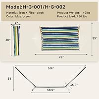 Vista 4 de Hamaca doble con soporte resistente, hamaca de patio al aire libre con soporte de acero portátil, hamacas dobles grandes (rayas azules)