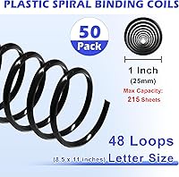 Vista 2 de TOTiyea Paquete de 50 espirales de plástico para encuadernación, capacidad para 215 hojas, espirales de encuadernación de 25 mm (1"), paso 4:1