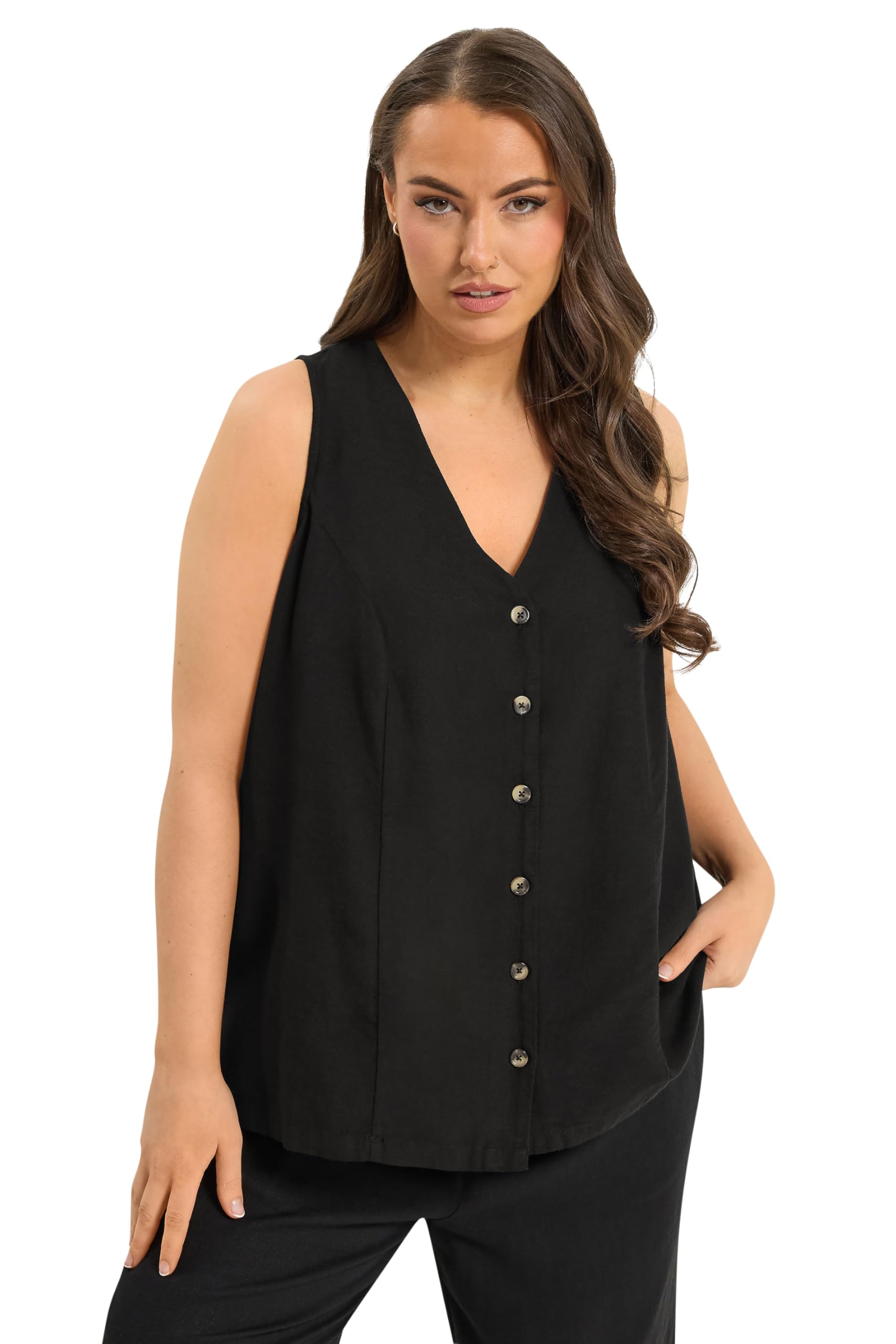 Yours Women's Black Woven Linen Waistcoat In | : Size 20