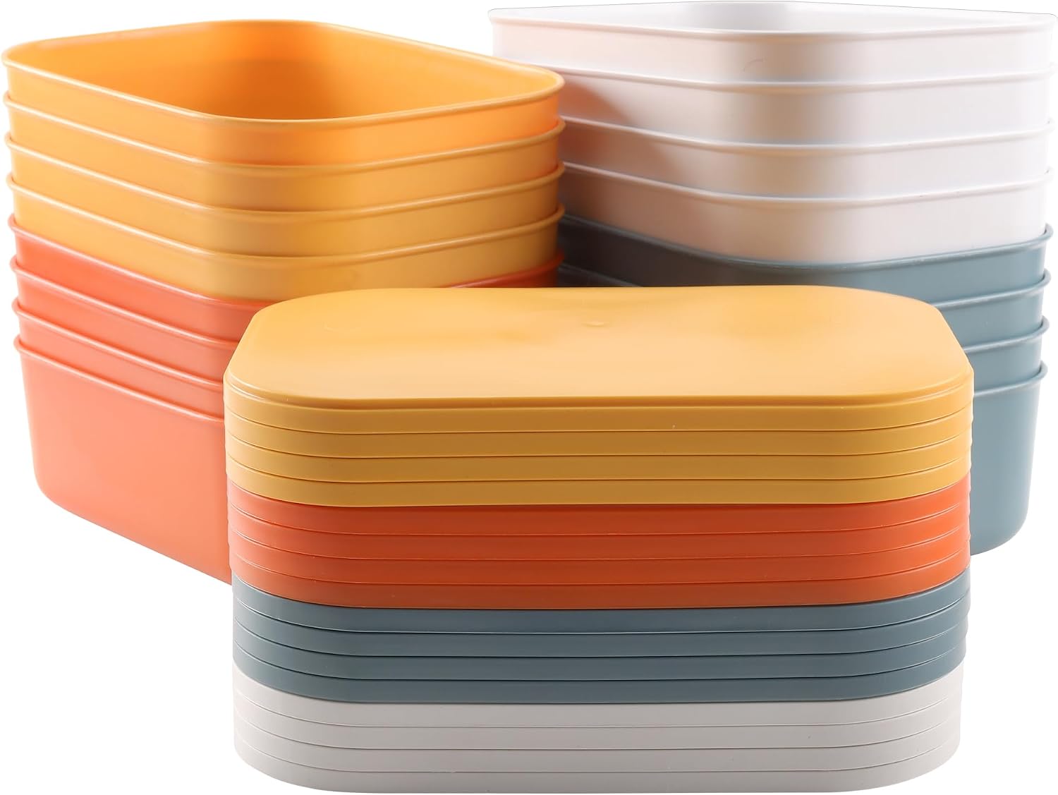 MOUYAT 16 PCS 10x7x3 Inch Colorful Flat Storage Bins with Lids, Stackable