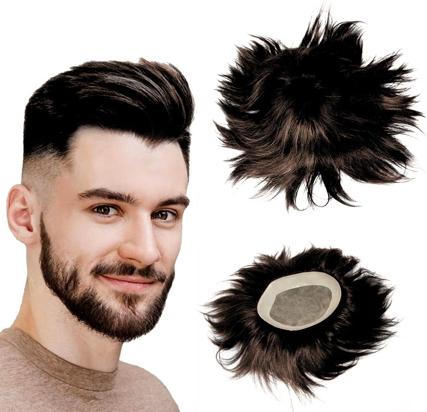 - ARK Monofilament Human Hair Toupee Patch Wig with Durable Poly Coated NPU Around for Men (Brown, 11x8)
