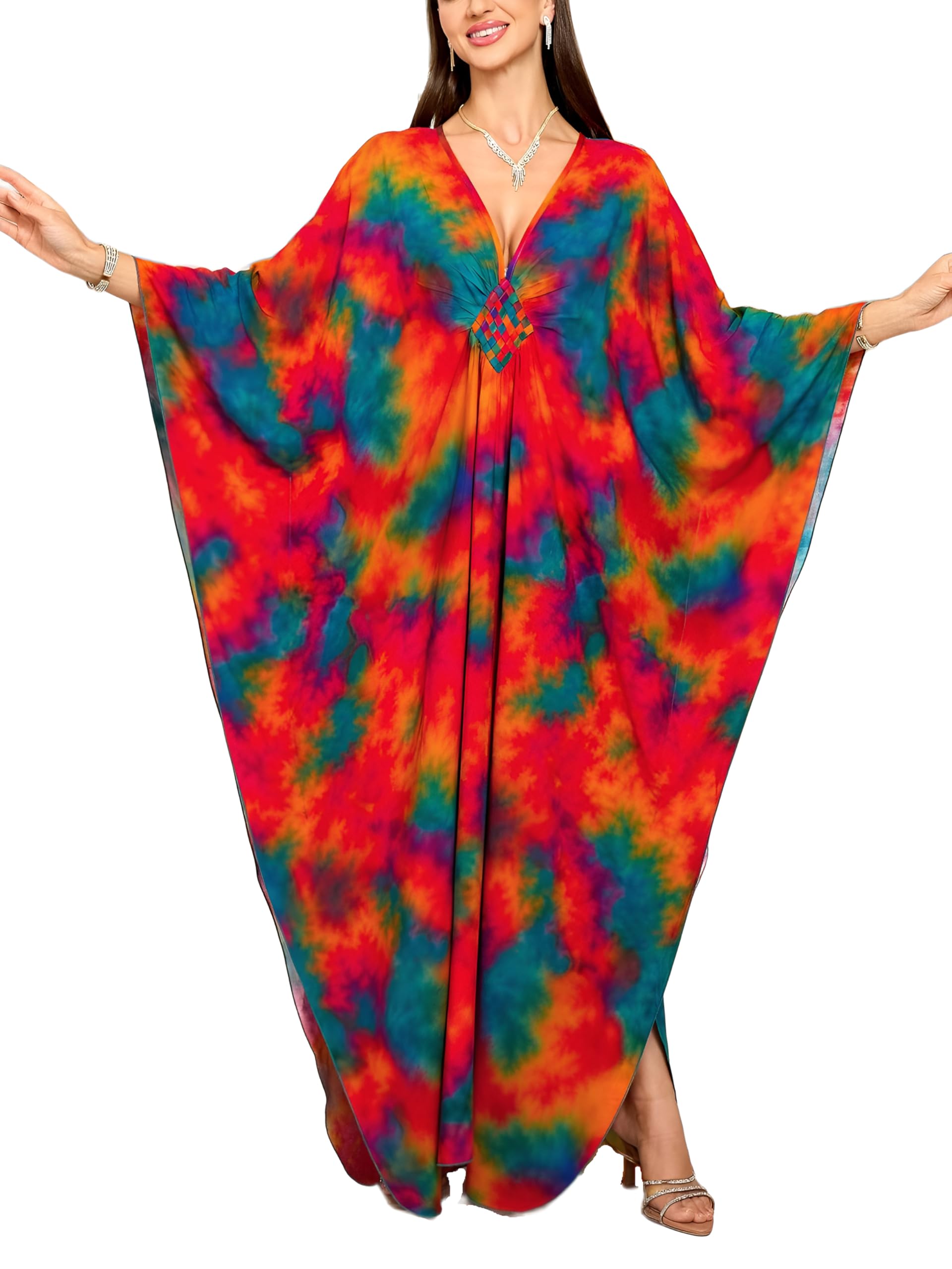 KEYLORTING Plus Size Kaftan Dress Women, African Moo Moo Print Caftan, Batwing Dress, Beach Cover Up for Party and Loungewear