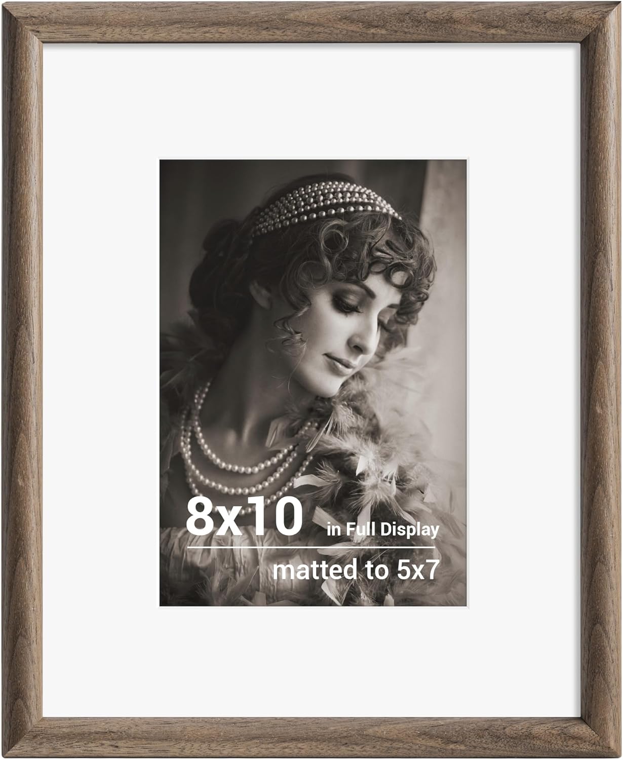 Fun Memories 8x10 Picture Frame - Solid Walnut Wood Picture Frames with HD Tempered Glass, Handcrafted Rounded Corner 8 x 10 Wooden Frame Matted to 5x7 Photos, Tabletop or Wall Display, 1 Pack