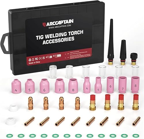 ARCCAPTAIN Kit de accesorios de antorcha de soldadura TIG, kit de accesorios de boquilla de alúmina, cuerpo de lente de gas rechoncho, kit de copa