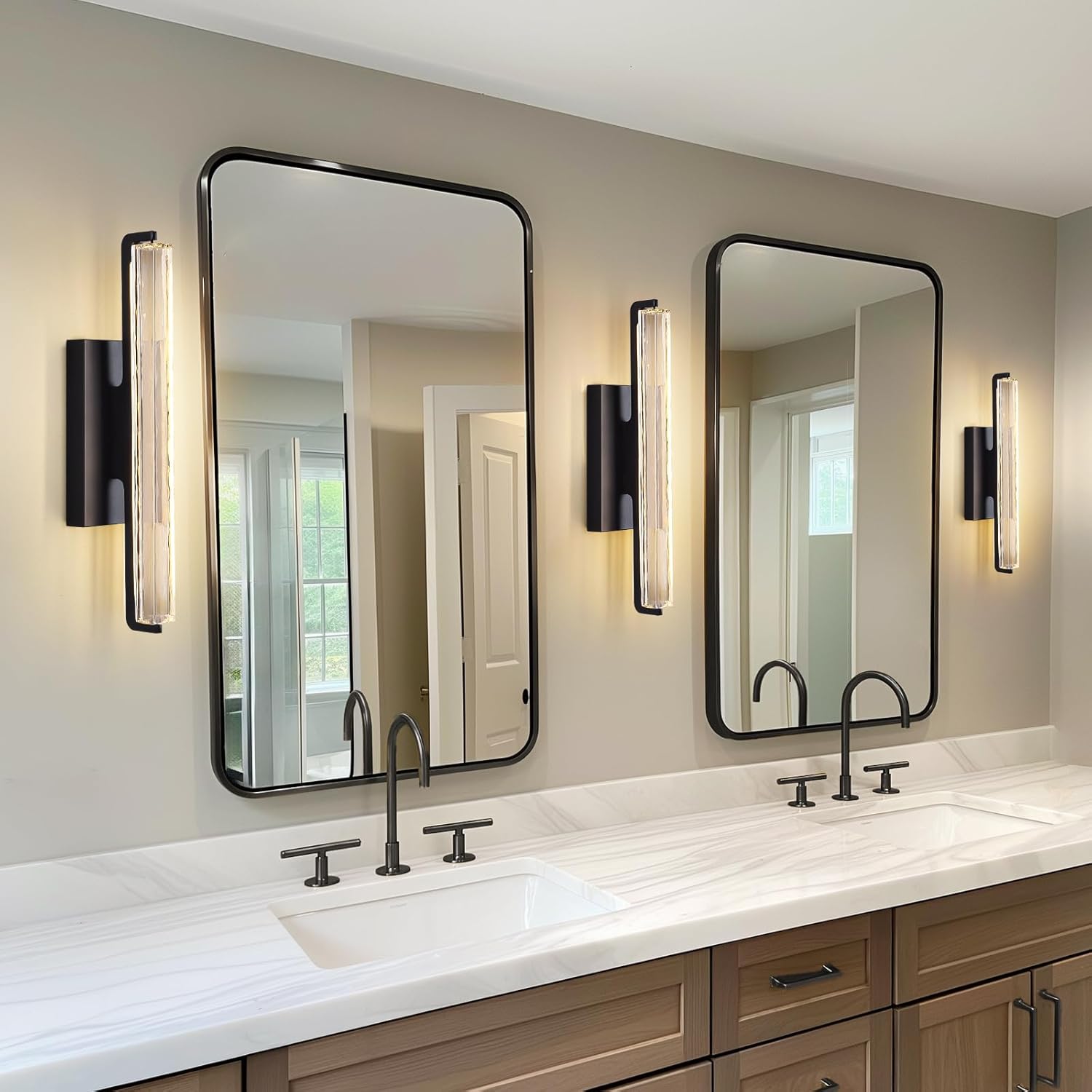 Crystal Wall Sconce, 19'' Black Bathroom Wall Sconce, Modern Single Sconce Wall Lighting, Upgrated K9 Crystal Bronze Wall Light, Bedroom Vanity Sconce, Wall Lamp for Living Room, Stairway, Hallway