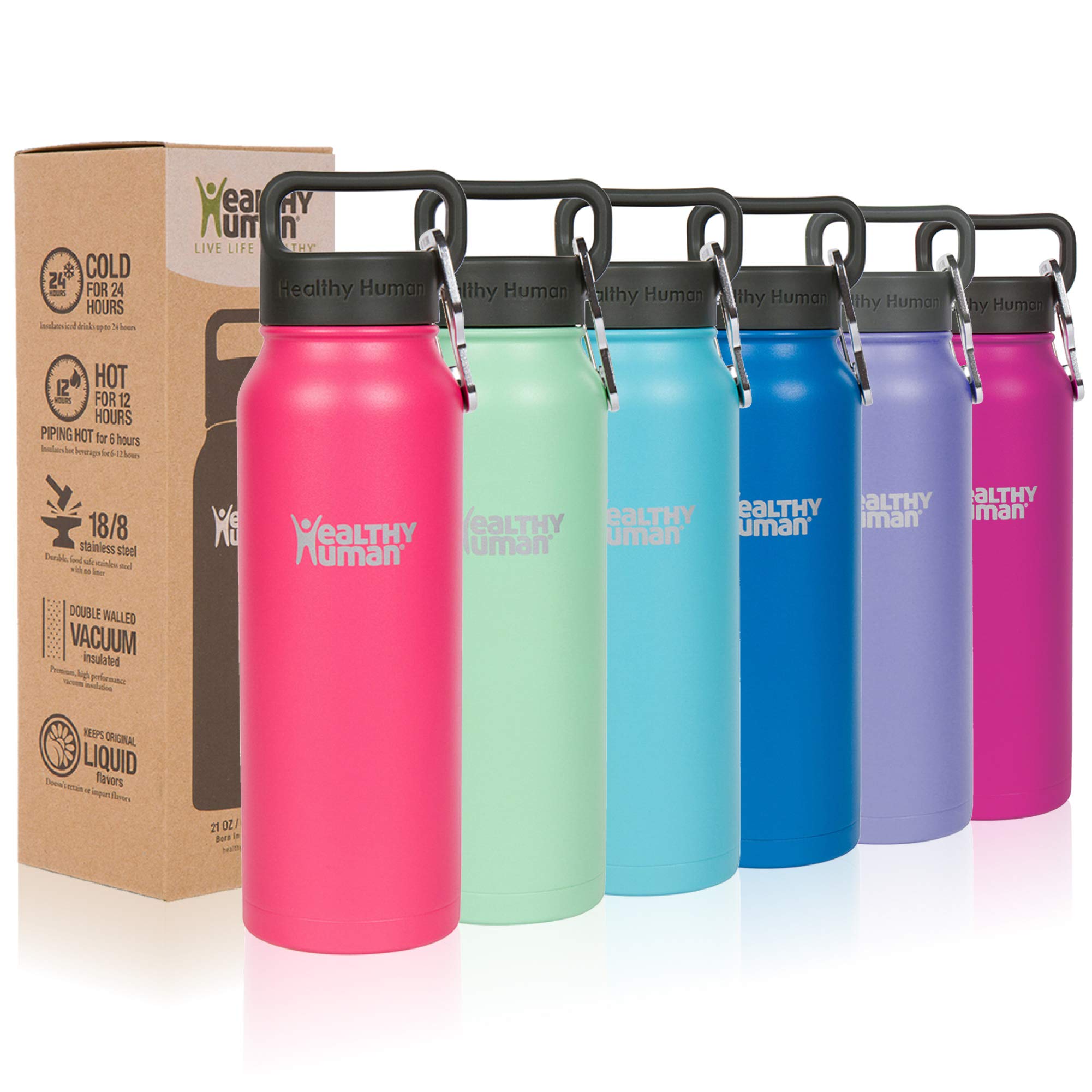 (Hawaiian Pink, 950 ML) - Healthy Human Water Bottles - Cold 24 Hours Hot 12 Hours. Vacuum Insulated Stainless Steel Double Walled Thermos Stein Flask with Carabiner & Hydro Guide
