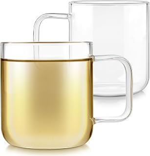 Teabloom Set of Two Premium Borosilicate Glass Cups - 8 Ounces / 240 ml - Stain-free and Microwave Safe