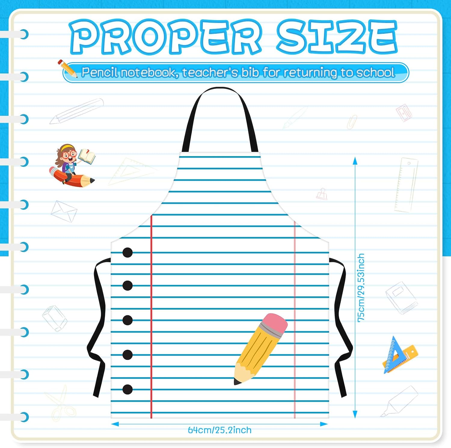 Chicingyou 4 Pcs Back to School Teacher Bib Apron Pencil Notebook Line Apron Teacher Appreciation Gifts for First Day of School End of Year Gifts for Painting Class Kitchen Cooking BBQ image 5