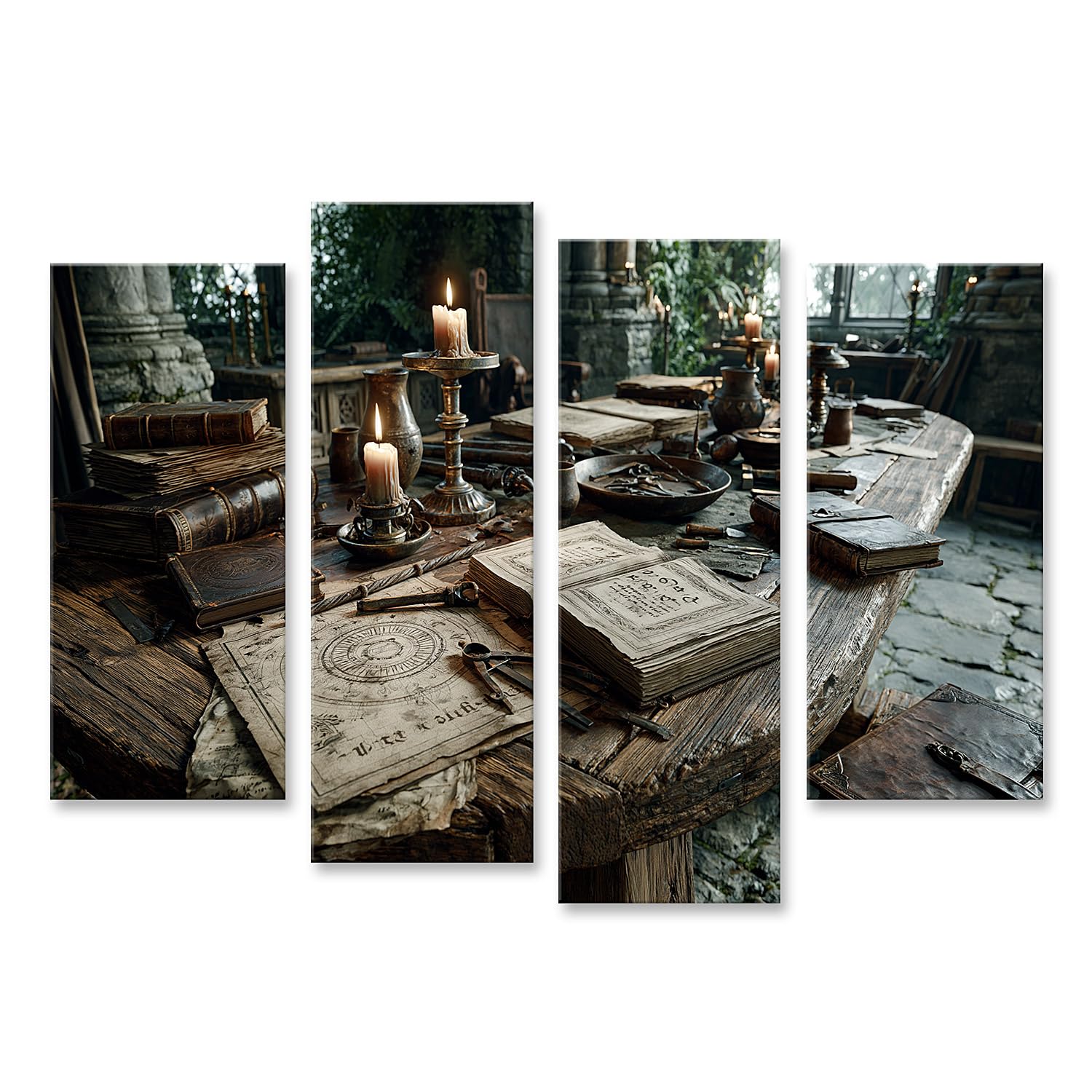islandburner Quadro su tela storico medievale, decorazione da tavolo per soggiorno, per gli amanti della storia, 4 pezzi