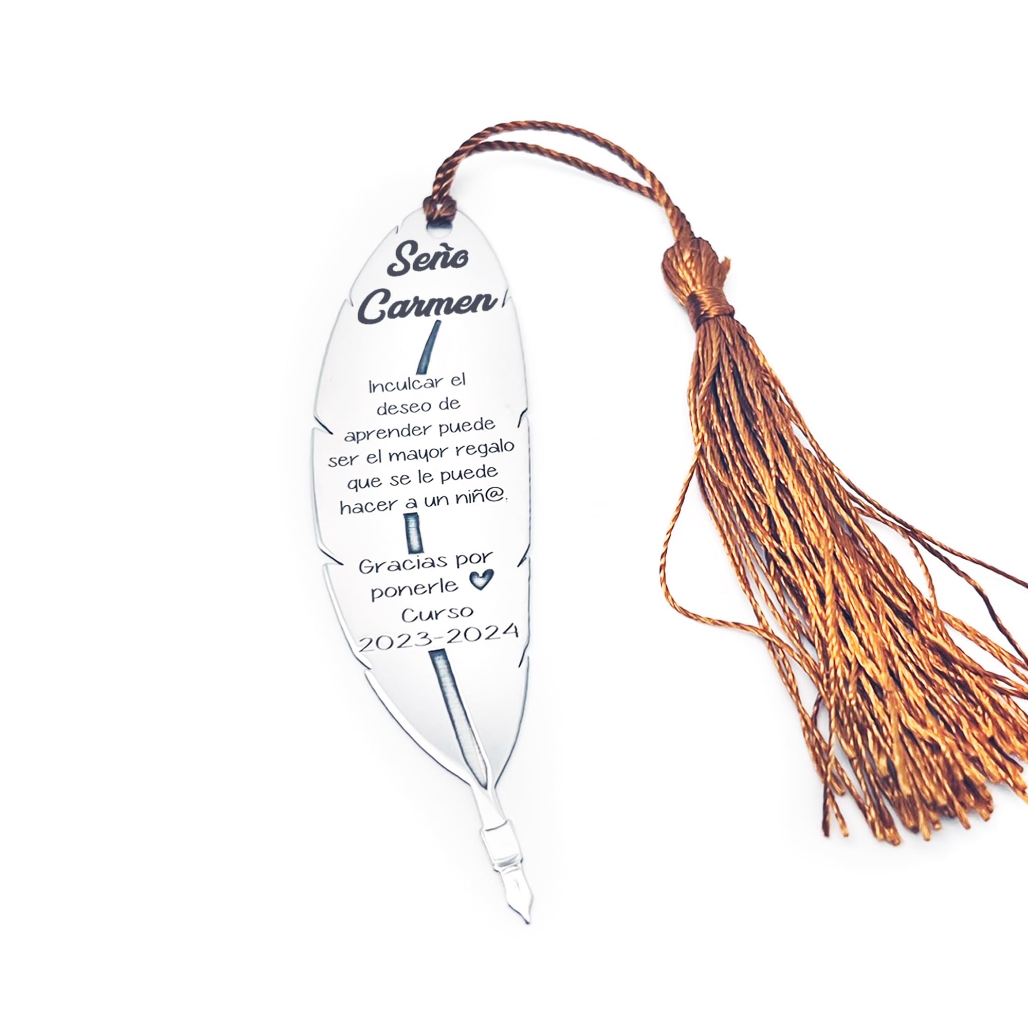 Rincón del Artesano Málaga Marcapáginas Personalizado Plata de Ley 925/1000. Regalo Fin de Curso. Regalo Profesores. Regalo Seño. Punto de libro Personalizado. Modelo Pluma.