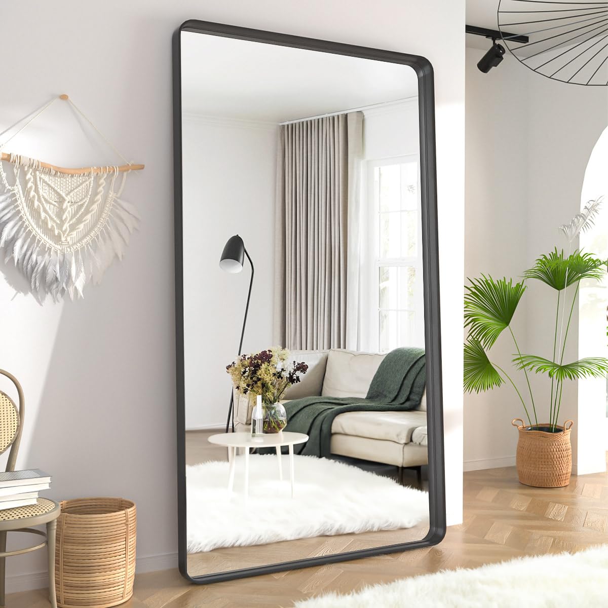 Koonmi Full Length Mirror, 31"x71" Black Deep Framed Floor Mirror, Wall Mounted Mirror Dressing Mirror Home Decor for Bedroom Bathroom Living Room, Hanging or Leaning Against Wall