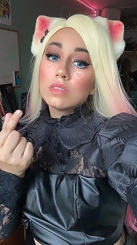 Miniatura 2 de Peluca rubia y rosa KDA Ahri para niñas, peluca larga y recta para mujer, pelucas de fiesta de disfraces de Halloween (color 10)