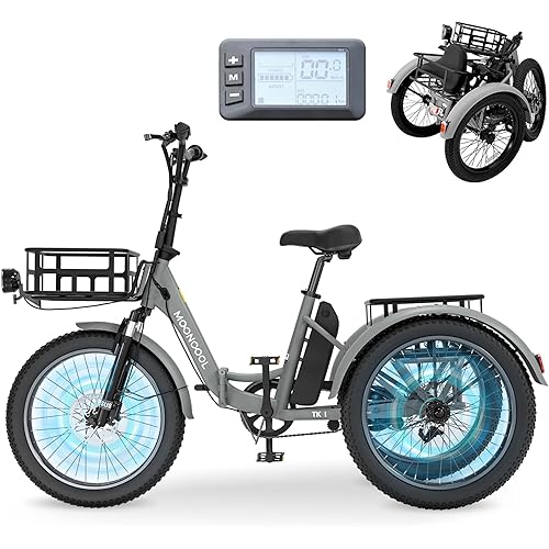 MOONCOOL Electric Trike, Electric Tricycle for Adults, 20" Folding 3 Wheels Electric Bicycle Bikes, 48V 500W/750W Motorized Ebike with Aluminum Frame, Removable Battery and Basket