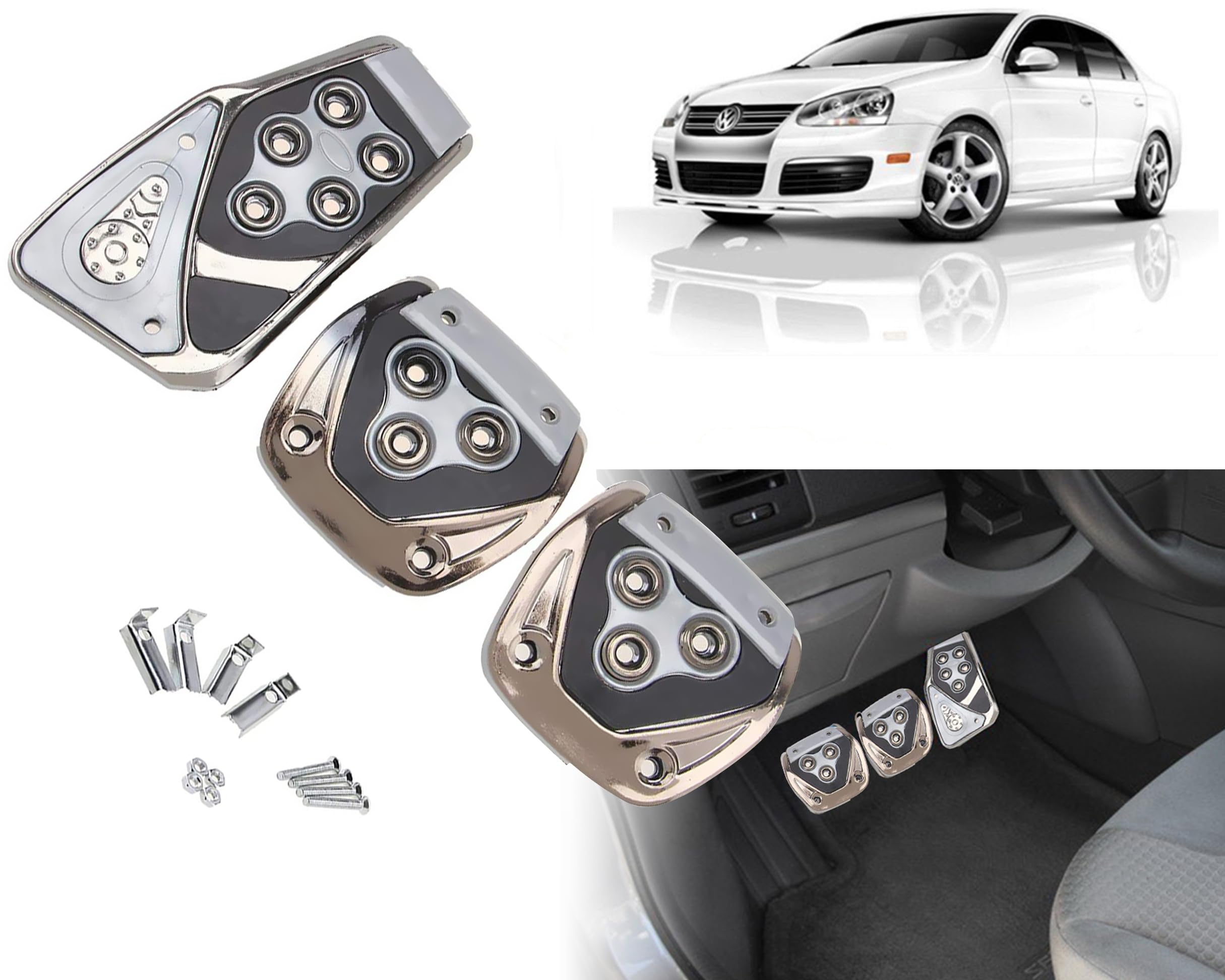 3 Pcs Silver Non-Slip Manual Car Pedals kit Pad Covers Set for Volkswagen Jetta-picture-21