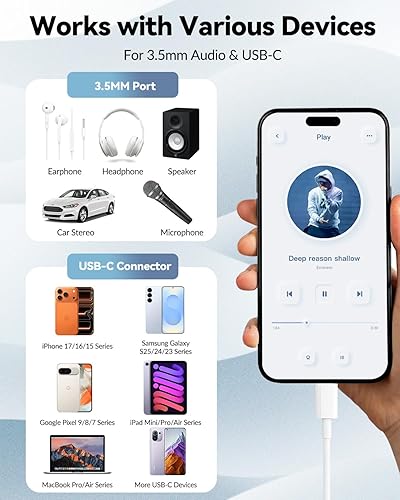Miniatura 6 de Seulliya Adaptador USB C a 3.5mm de conector de auriculares para iPhone 17/16/15 Pro/Max, DAC Dongle de audio de alta resolución, convertidor de