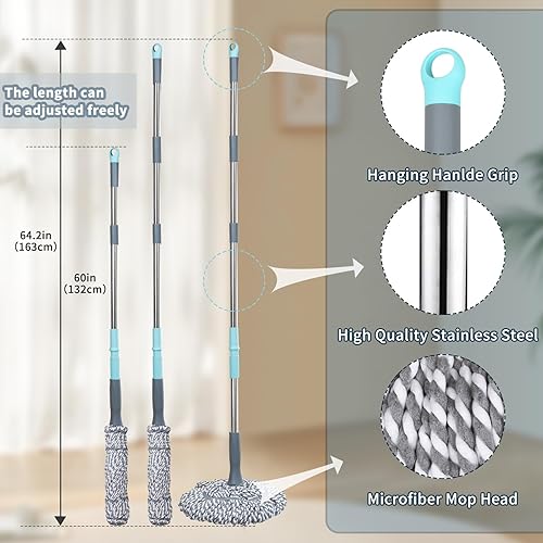 Miniatura 4 de Trapeador giratorio para limpieza de suelos, trapeador de microfibra de mango largo con almohadilla superior para cocina, madera dura, restaurante,