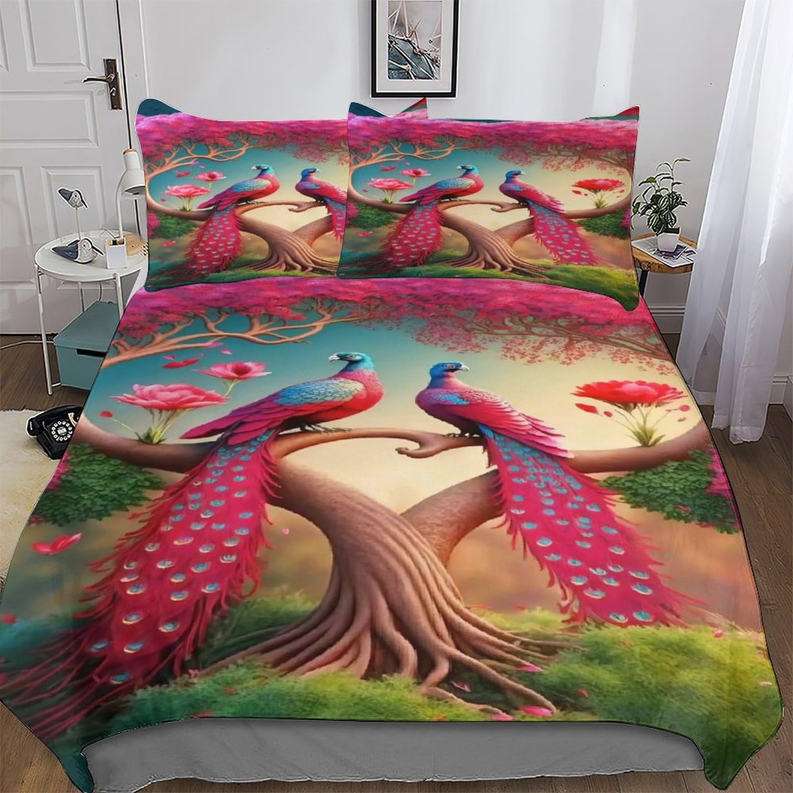 Peacock Duvet Cover Soft Cosy Quilt Cover Bedding Sets 3 Pieces With Pillowcase Easy Care Comforter Cover for Kids Adult King(220x240cm) — image 1