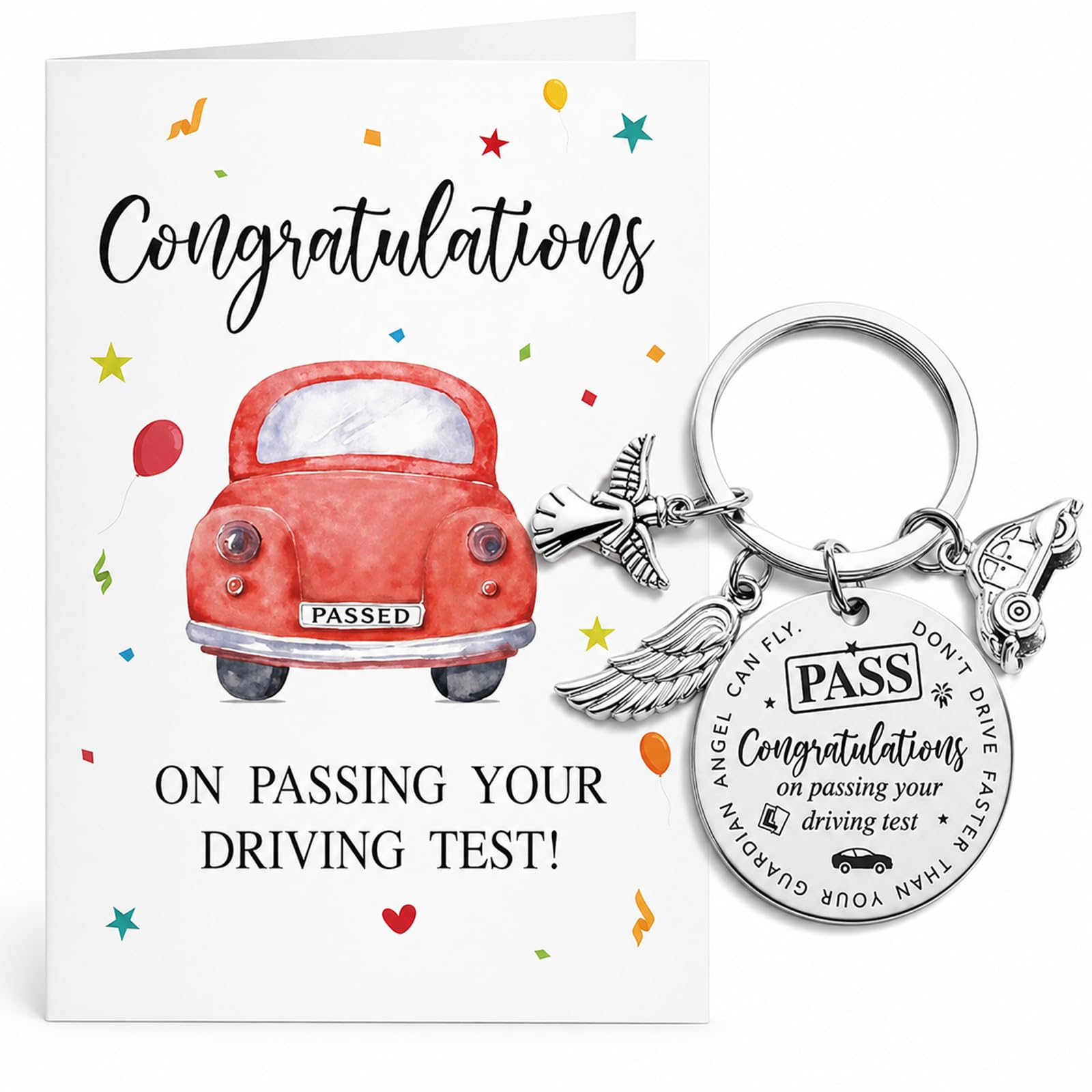 Erquet Silver Passed Driving Test Card With New Driver Gifts Keyring, Congratulations On Passing Your Driving Test Gifts, Drive Safe Keyring For Learner Driver 17Th Birthday New Drivers Gift