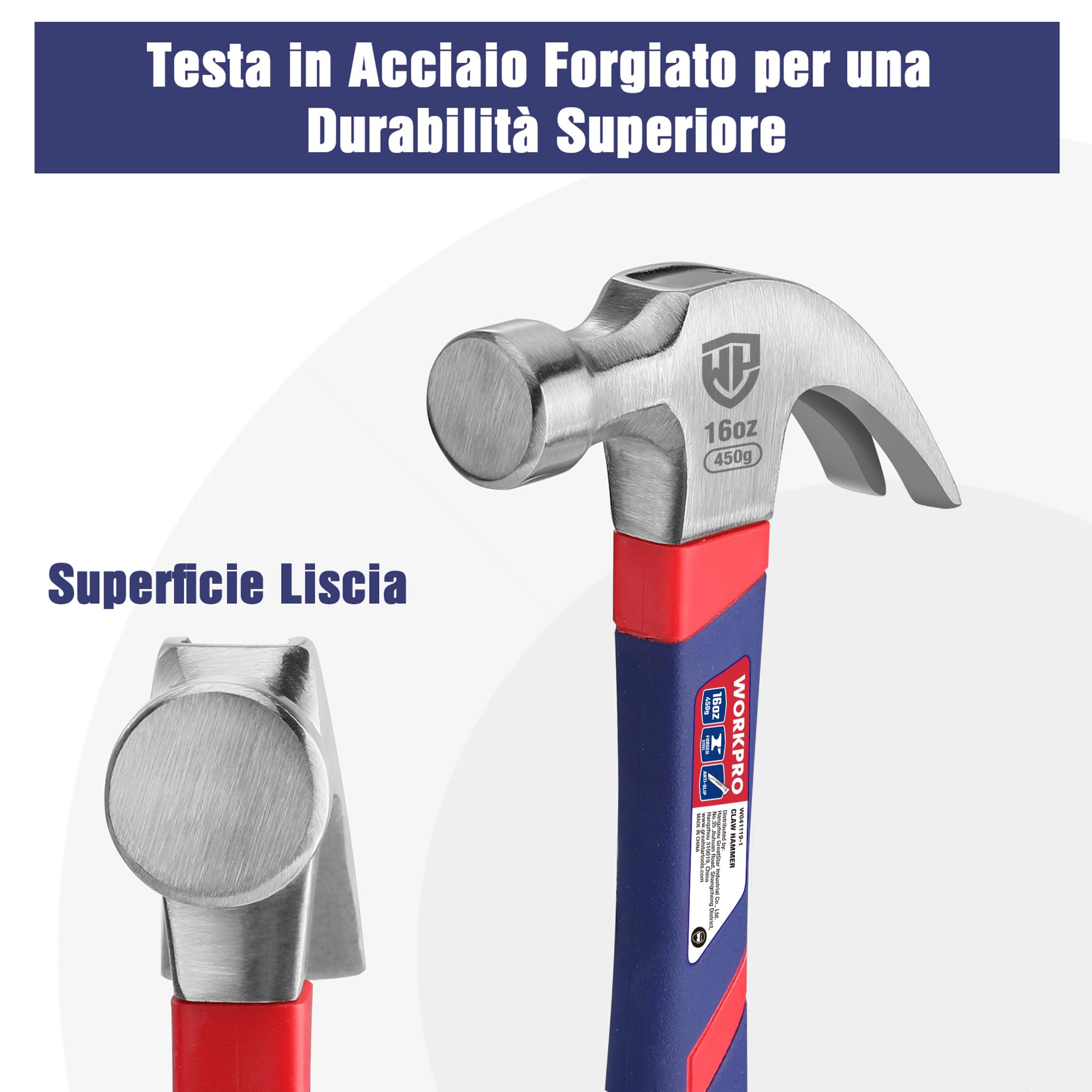 WORKPRO Martello da Carpentiere da 2 Pezzi, 720 g e 340 g, Martello Piccolo con Funzione Artiglio, Impugnatura Ergonomica e Antiscivolo, per Lavorazione del Legno, Ristrutturazioni