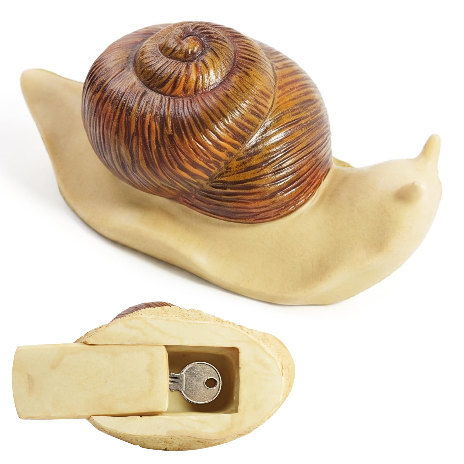 BHUCUTU Hide a Key Outside Decorative Garden Key Hider for Yard Hidden Key Holder for Outside Unique Key Hiding Devices Spare Key Hider Yard Decorations Outdoor (Snail)