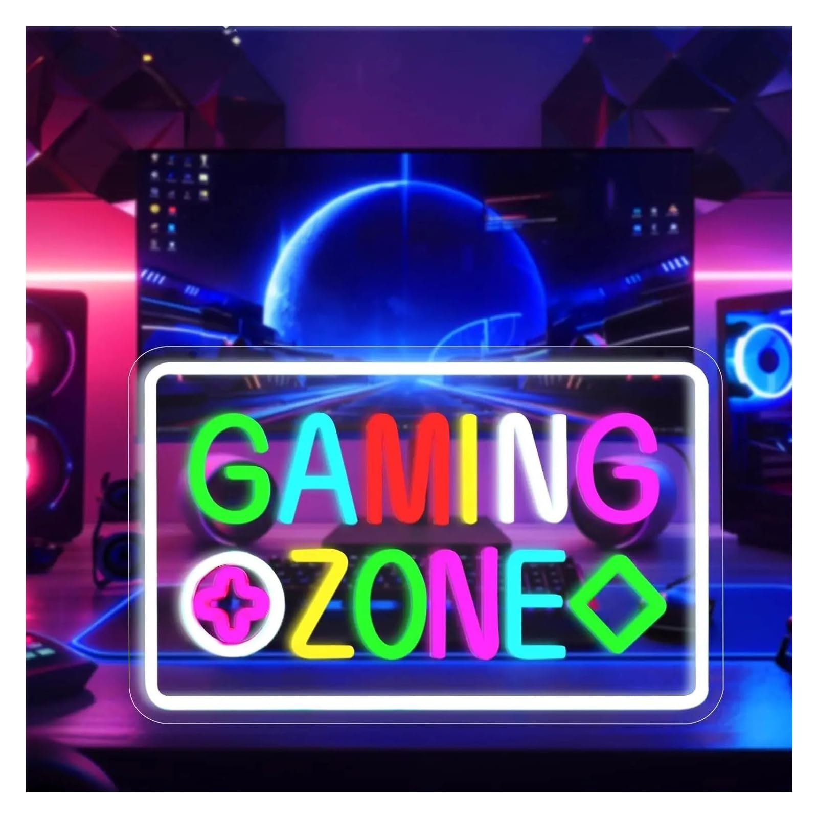 Décor Mural Lumière Panneau Néon Gaming Zone Contrôleur De Jeu Lumière LED Pour Chambre À Coucher Garçon Salle De Jeu Arrière-plan Fête Club Décor Mural 42cmx26.5cm