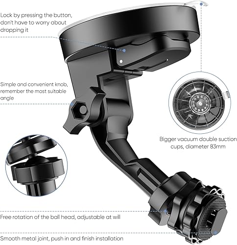 Miniatura 3 de Pixelman Soporte para monitor de cámara de respaldo, 7/9 pulgadas, soporte de parabrisas de doble ventosa para caravanas, camiones, furgonetas