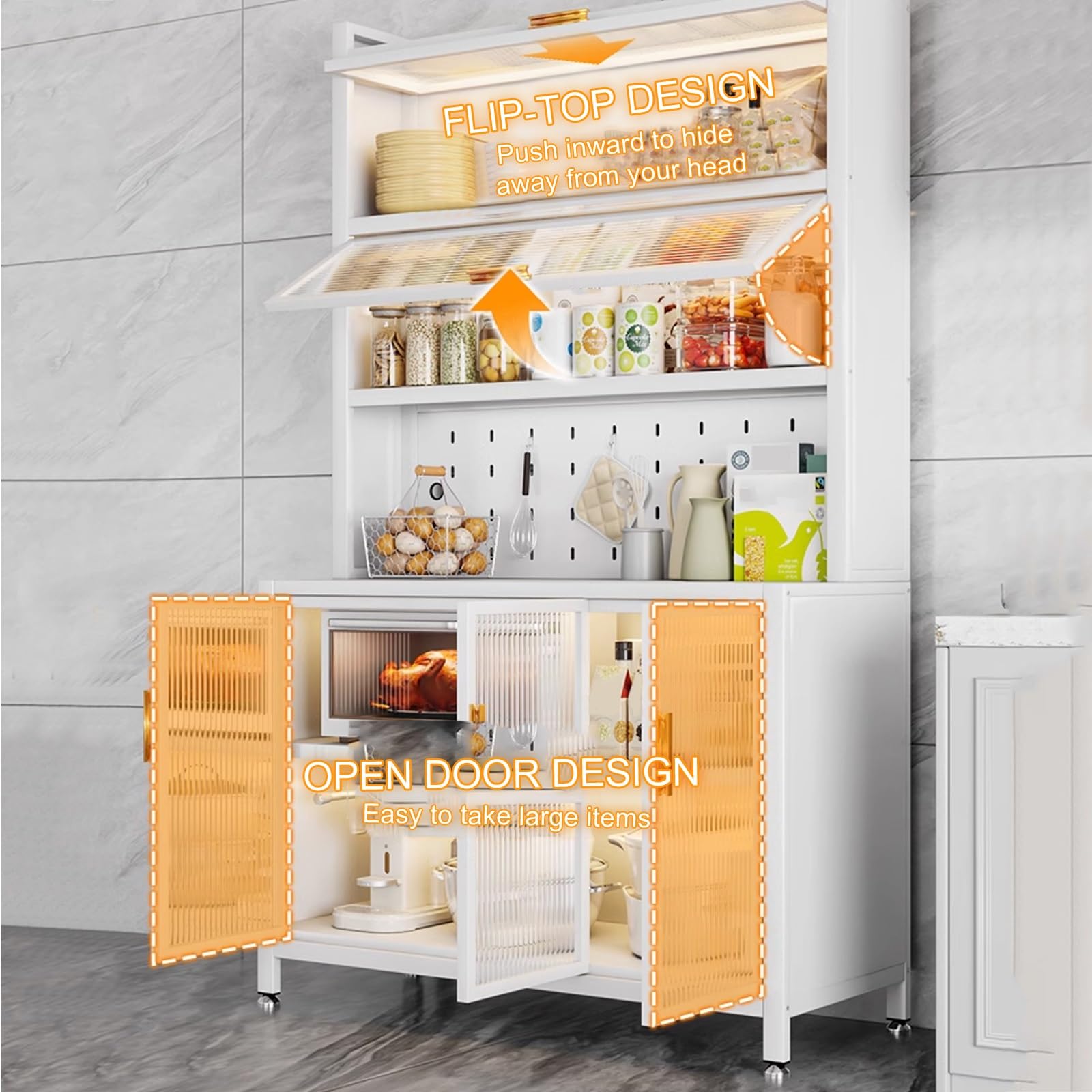 5-stöckiges Bäckerregal, Kaffeebar mit Stauraum, Küchenregal, starke Tragfähigkeit, Weiß, 100 cm