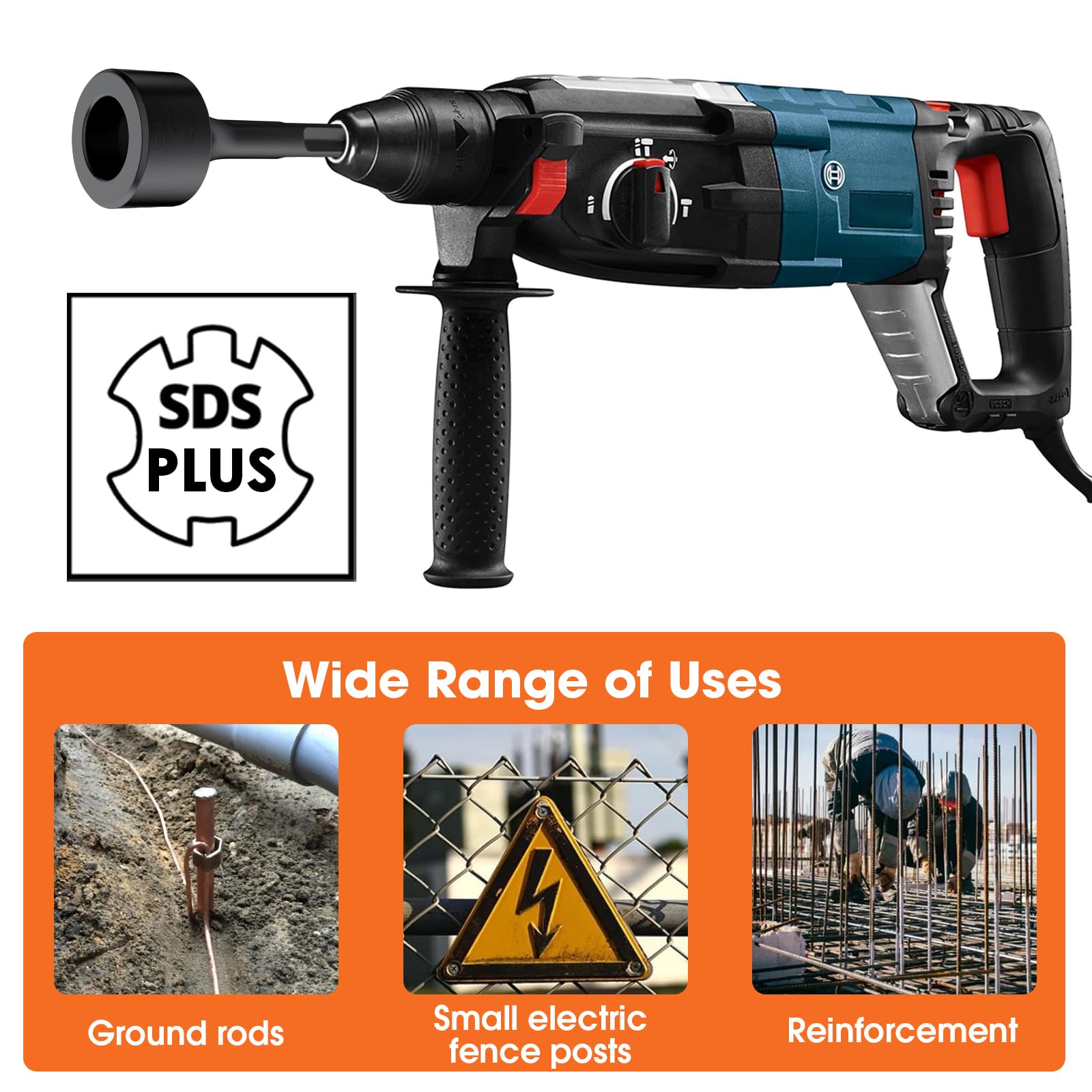 BUTORY Ground Rod Driver 30/45/65mm Heavy Duty SDS-Plus T Post Ground Rod Driver Tool Forged Steel Drill Bit Driver Durable Hammer Drill Rod Converter