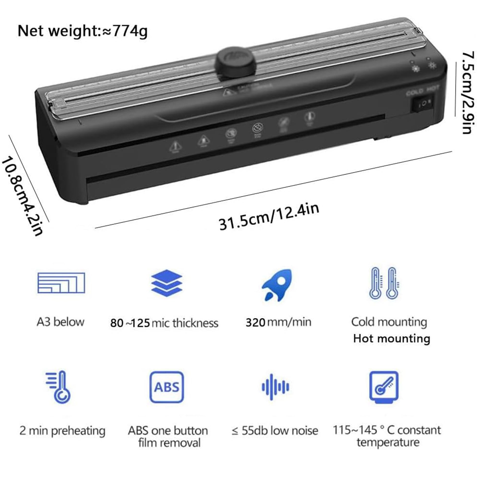 Generico Plastificatrice A4, modalità di Laminazione A Caldo E A Freddo, velocità di Laminazione 320 Mm/min, Piccola Plastificatrice Portatile, Soluzione per La Laminazione di Documenti Fotografici