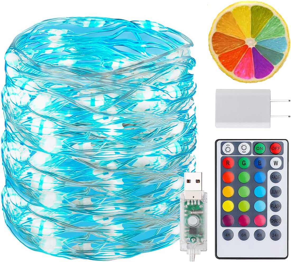 BINZET 33Ft Fairy Lights - With 100 Leds 16 [Multi] Colors Changing Starry String Lights - Remote Controlled Waterproof Twinkle Lights for Bedroom Party Halloween Christmas Decor [USB Style with Plug]