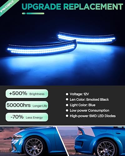 Miniatura 9 de Lente ahumada, luz LED blanca de marcador lateral para Dodge Charger 2015 2016 2017 2018 2019 2020 2021 2022 2023 Reperter de lámpara de carrera con